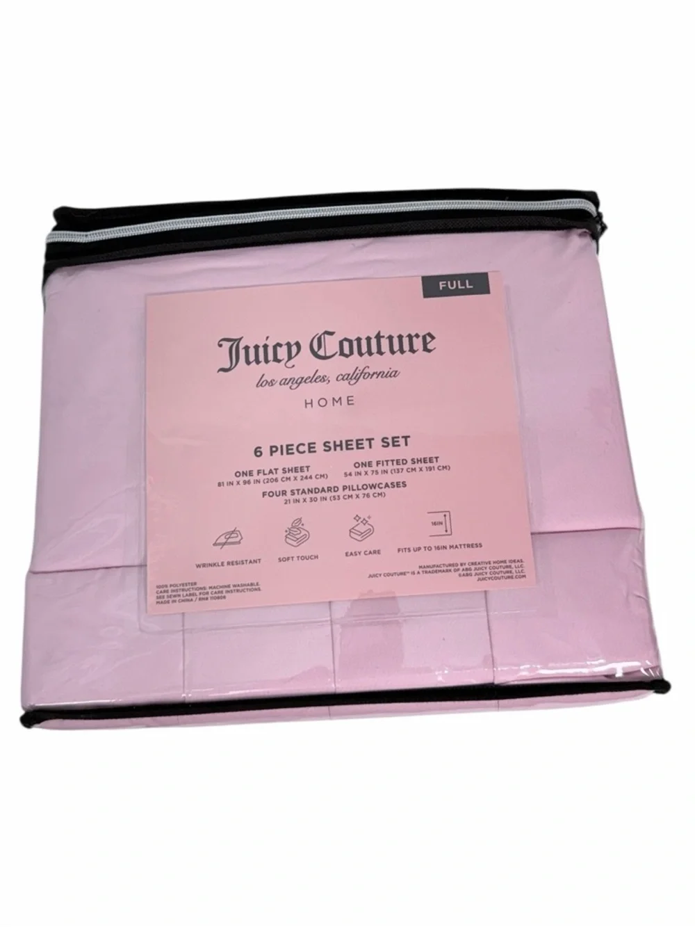 Juicy Couture Pink Full Sheet Set 6 Piece Bedding Set Flat Fitted Sheets